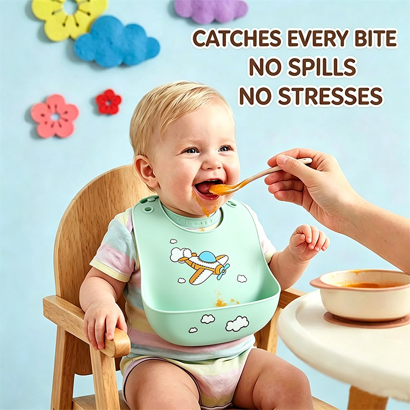 Silicone Baby Bibs - Silikon-Baby-Fütterungslätzchen, wasserdichtes Lätzchen mit Essensfänger, verstellbares,