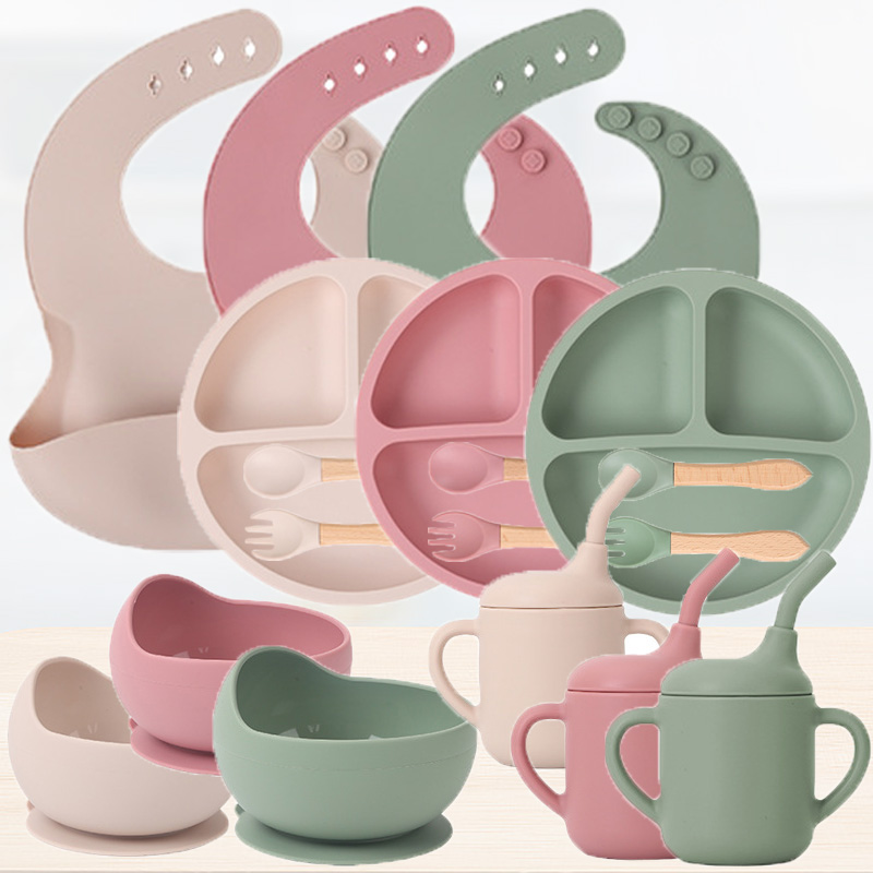 Silicone Baby Bibs - Kinder-Silikon-Geschirr-Set für Babys, ergänzendes Essen, Training,