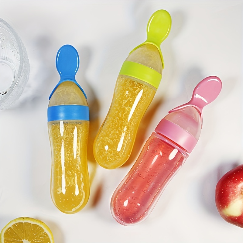 Baby Products Distributor - Baby-Fütterungs-Silikonflasche mit Löffel, 3oz Lebensmittel-Spenderlöffel, Lebensmittel-Quetschlöffel,