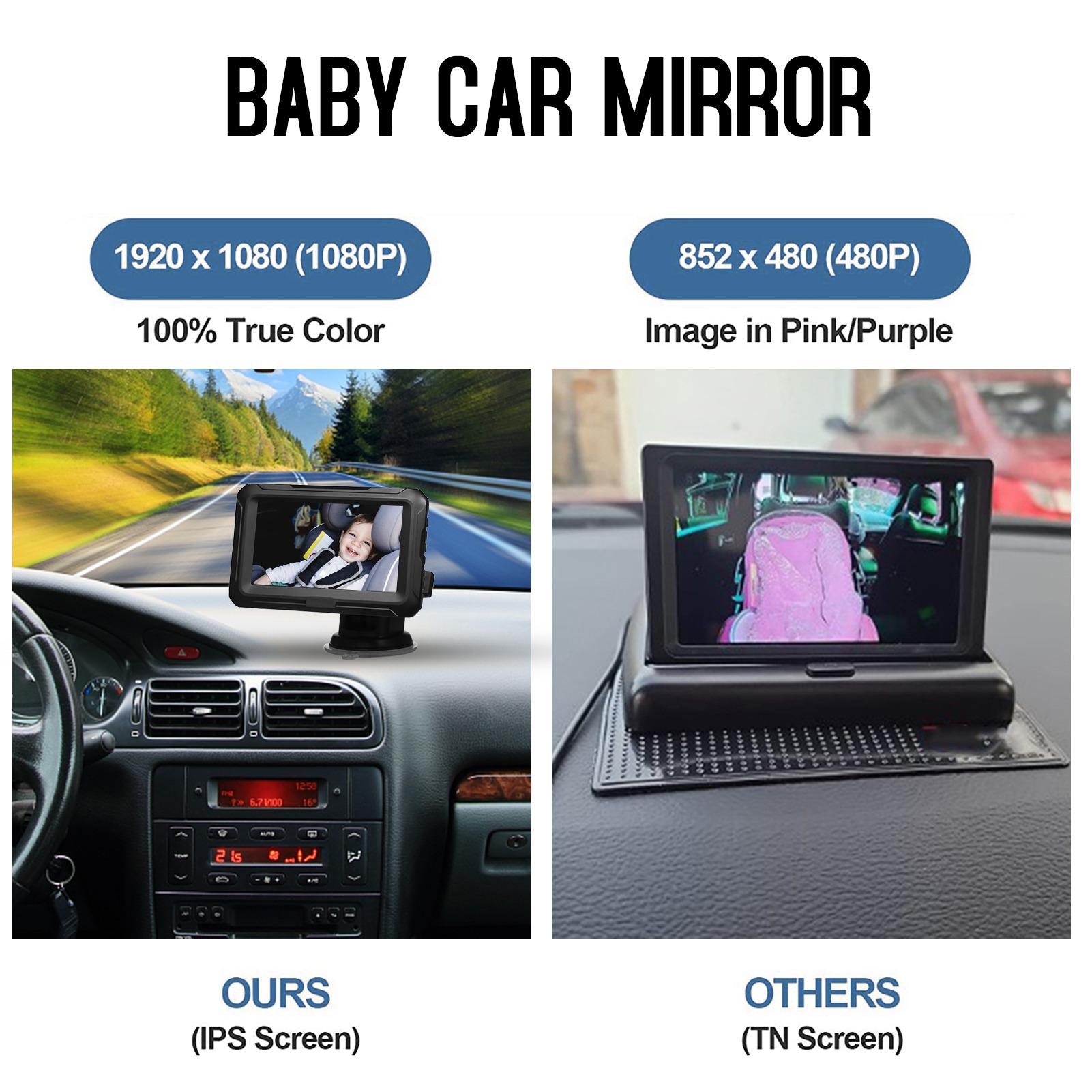 Baby Products Video - 1080P Baby-Autospiegel mit 4,3'' IPS-Bildschirm Nachtsichtfunktion